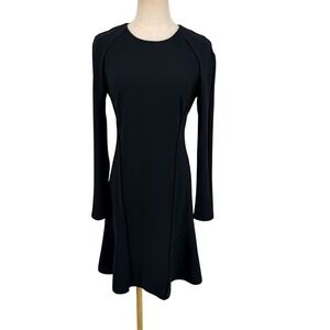 Theory Seam Sculpt Dr Precision Ponte Dress 6 Black Long Sleeve Flounce Luxury